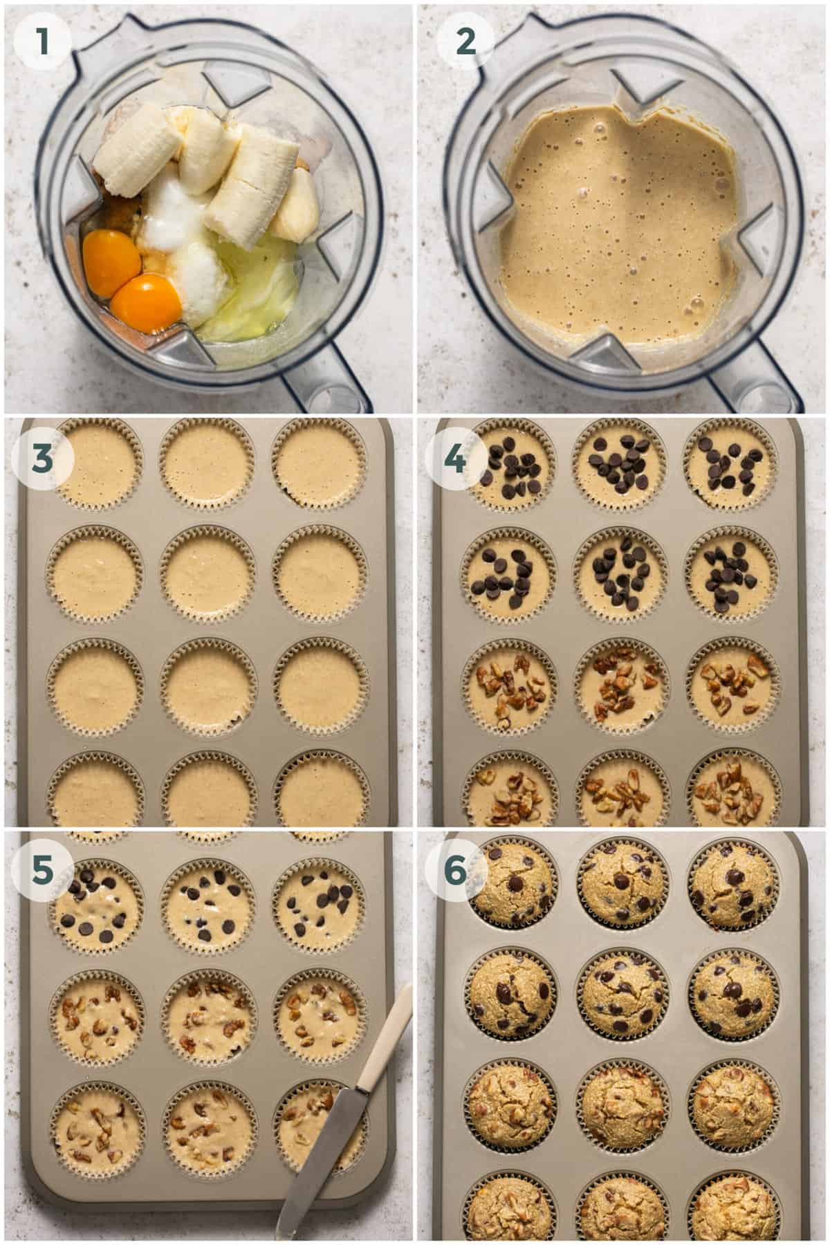 six steps of preparing muffin recipe