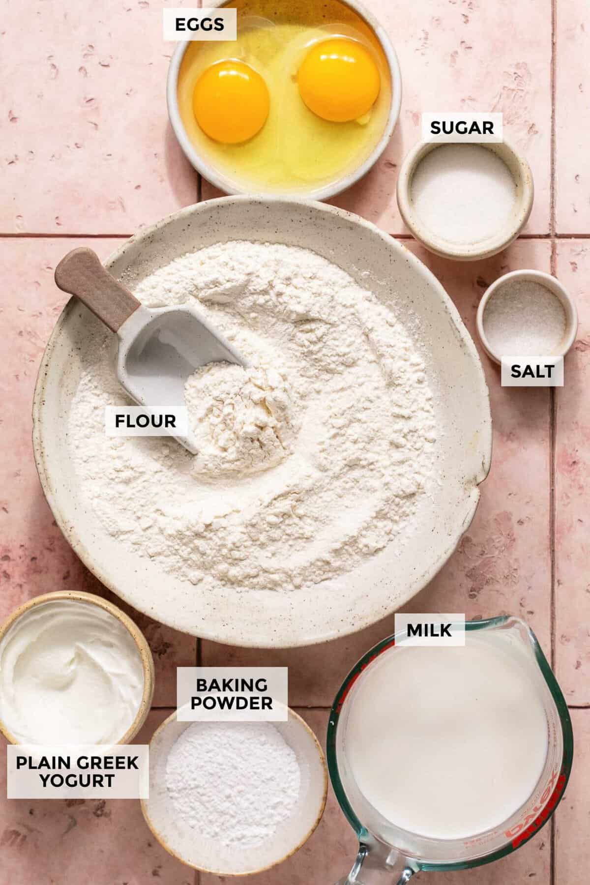 Ingredients for greek yogurt waffles.