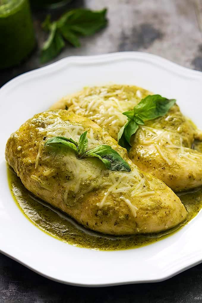 4 Ingredient Slow Cooker Pesto Ranch Chicken Creme De La Crumb