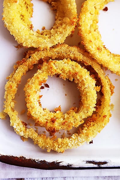 top view of baked onion rings.