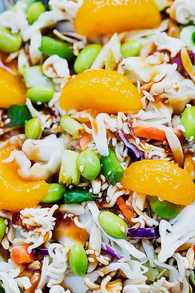 close up of Asian ramen noodle salad.