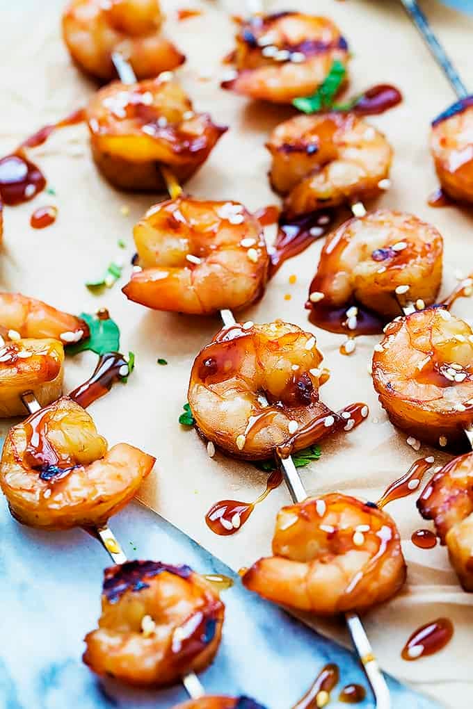 teriyaki shrimp skewers.