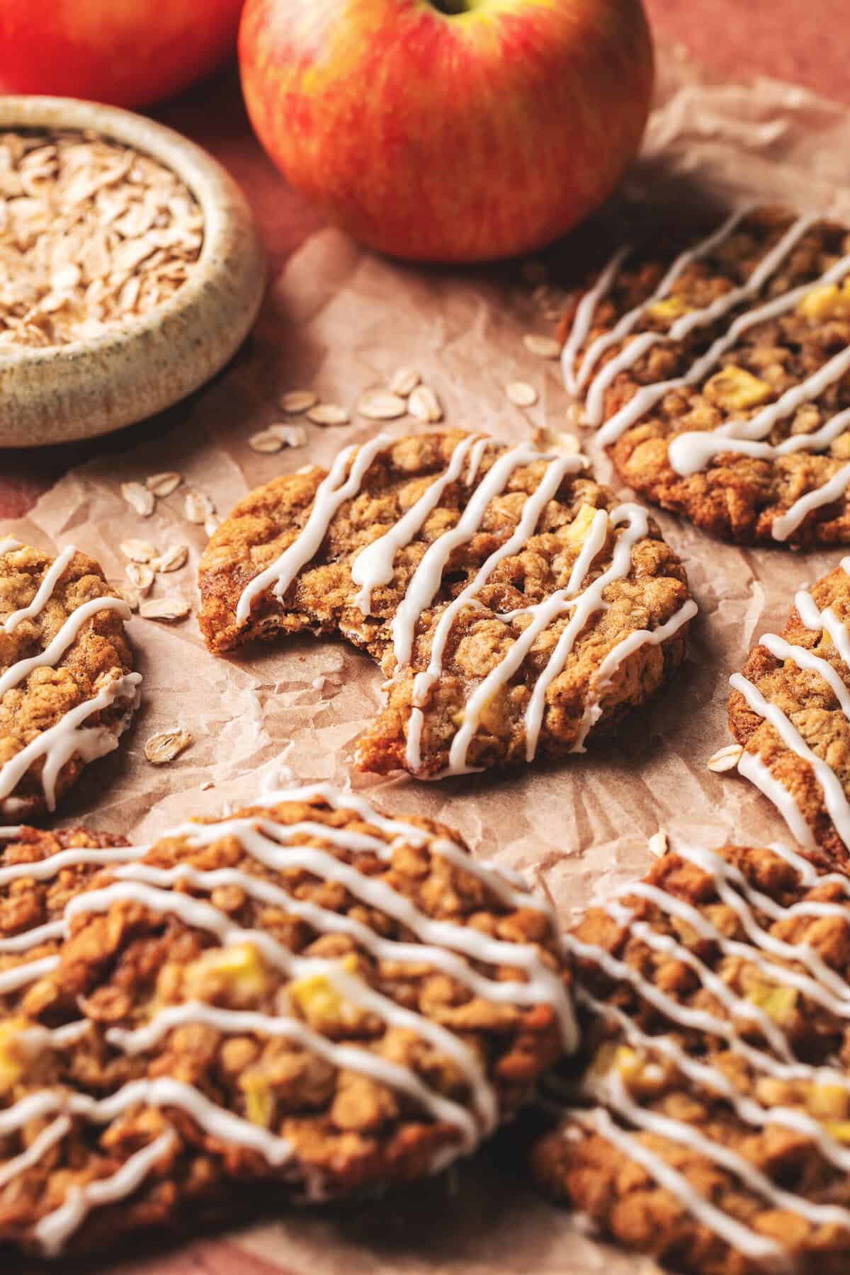 Apple Oatmeal Cookies with Maple Cream Cheese Drizzle