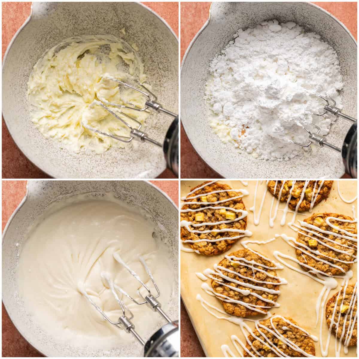Step by step for preparing the icing for apple oatmeal cookies.