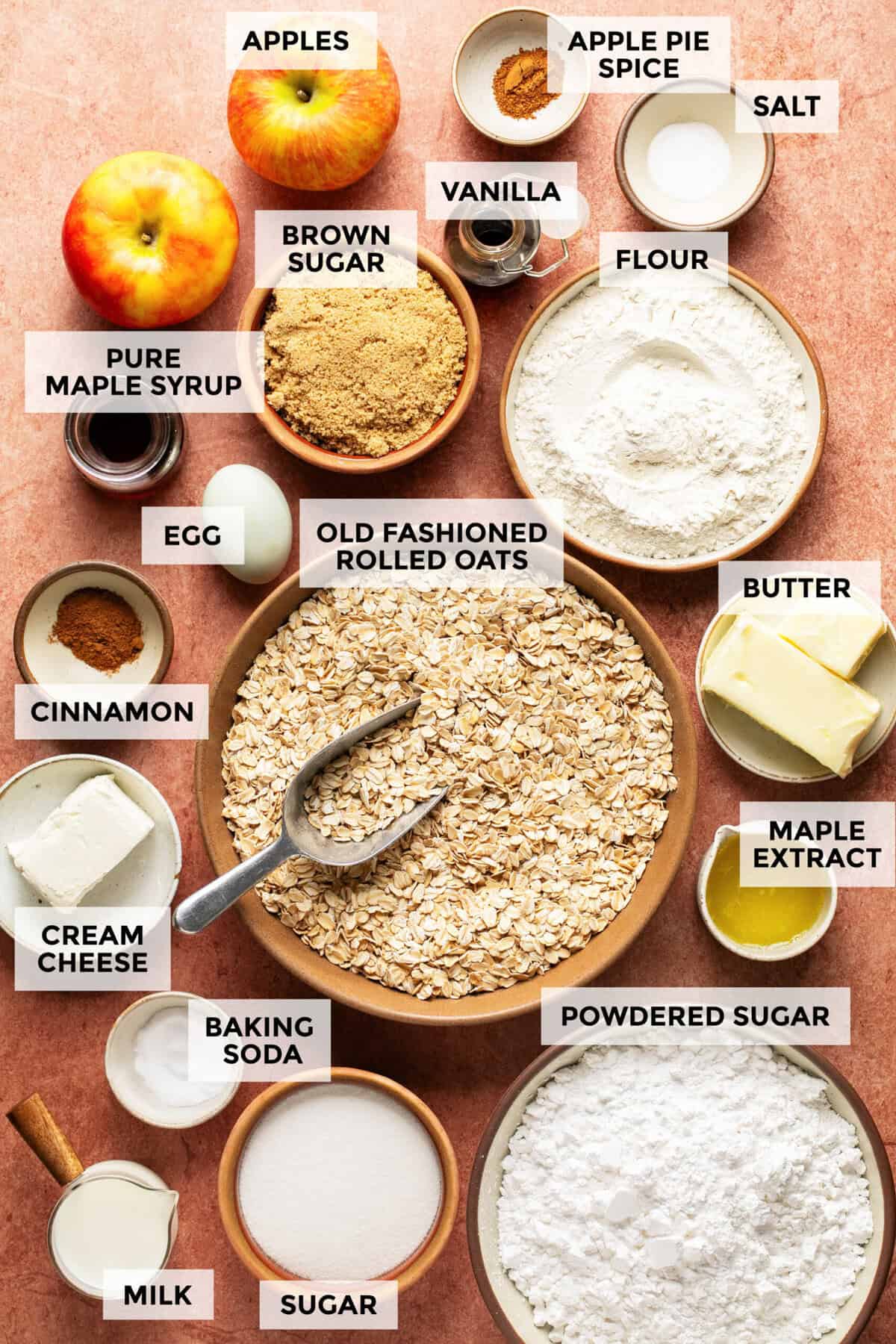 Ingredients for apple oatmeal cookies.