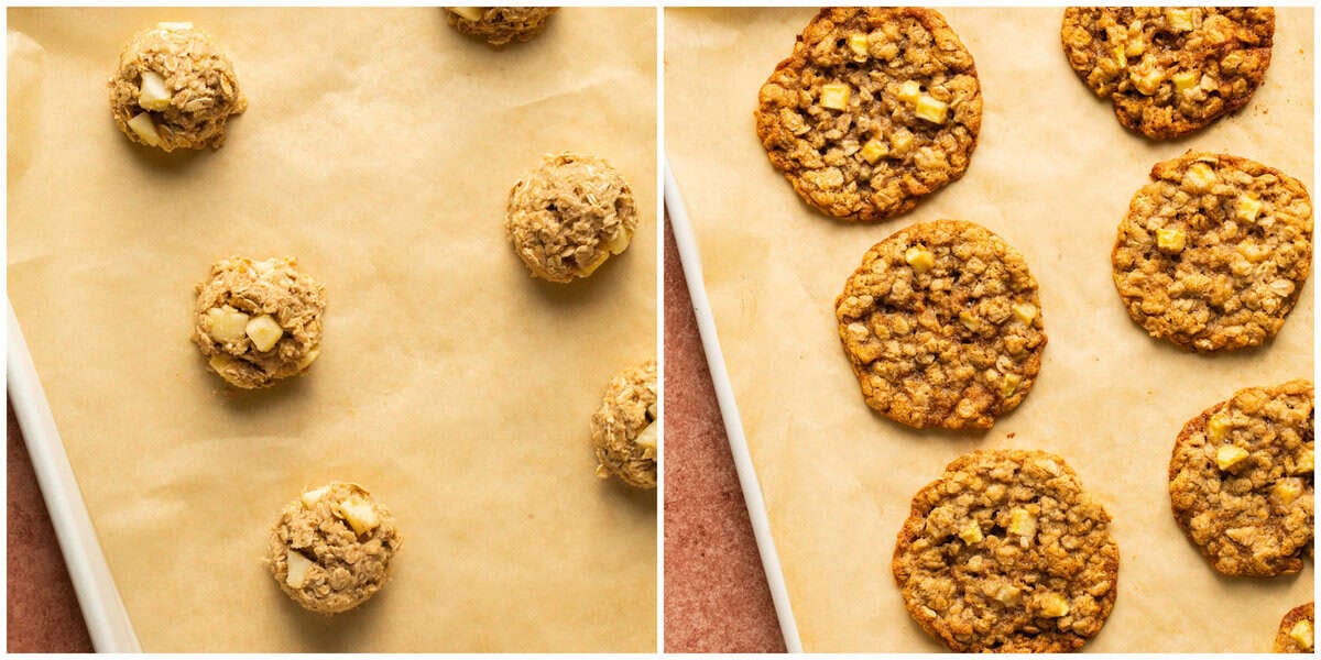 Steps 7-8 for preparing apple oatmeal cookies.