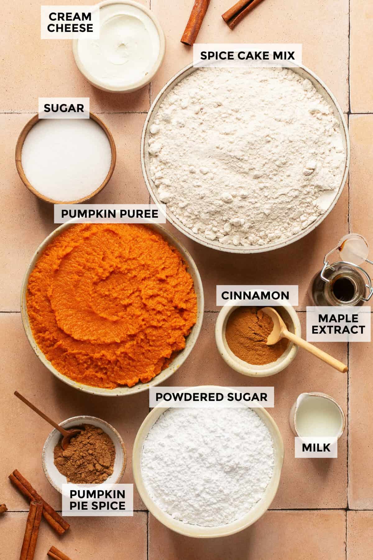 Ingredients for baked pumpkin donuts.