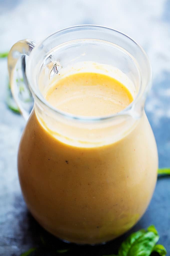 butternut squash pasta sauce in a pitcher.