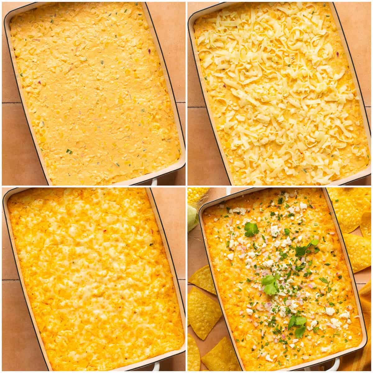 collage of steps 4-8 for mexican street corn dip recipe