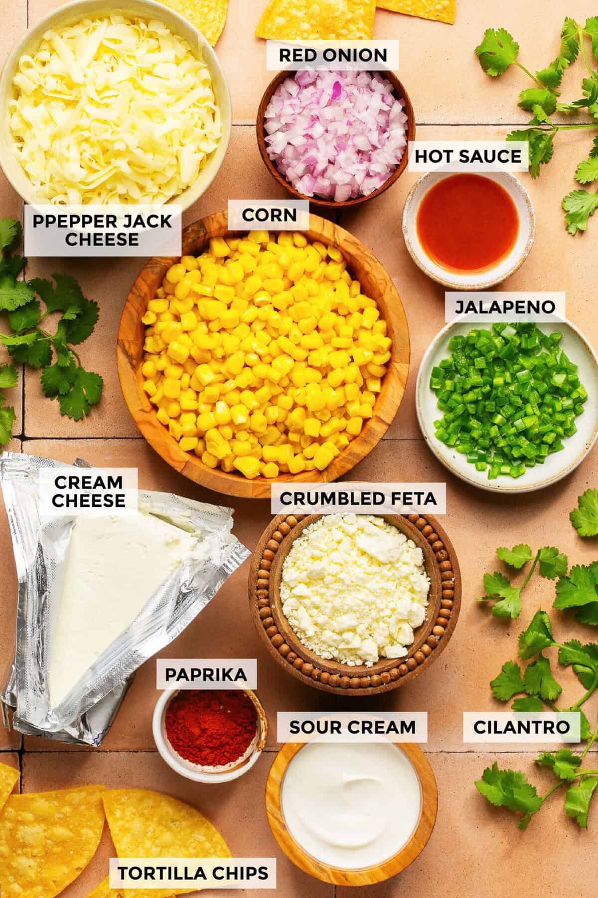 Ingredients for mexican street corn dip recipe.