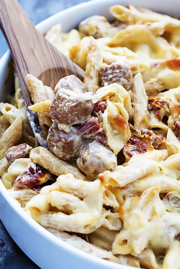 Baked Cheesy Sausage Penne | Creme de la Crumb