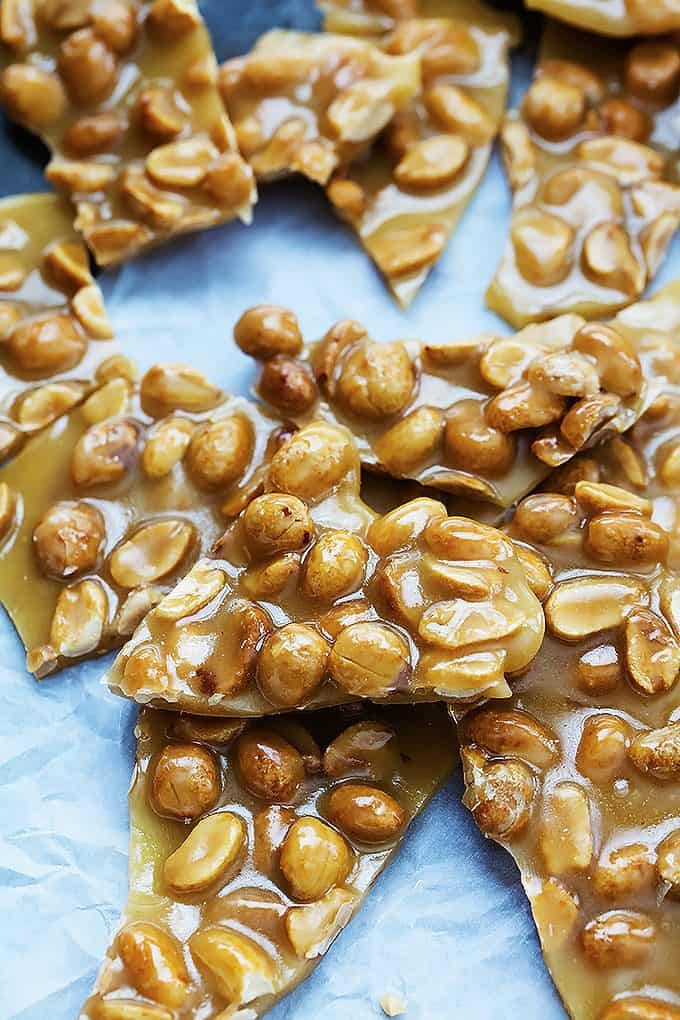 close up of microwave peanut brittle.