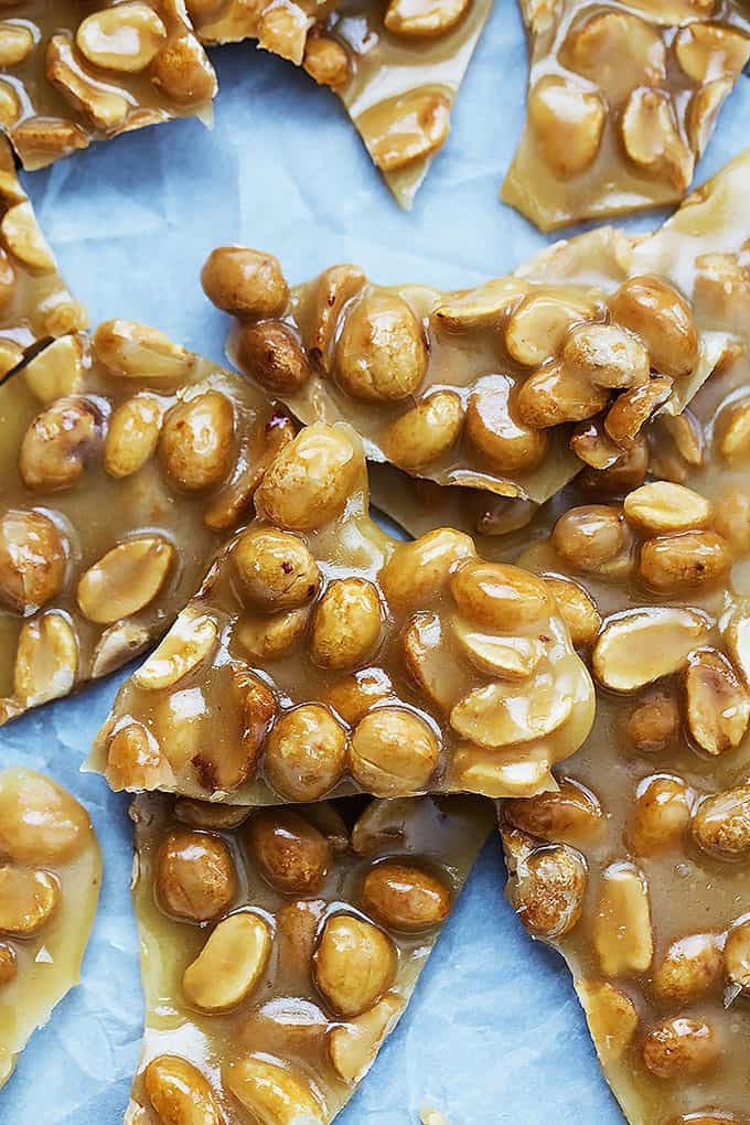 close up top view of microwave peanut brittle.