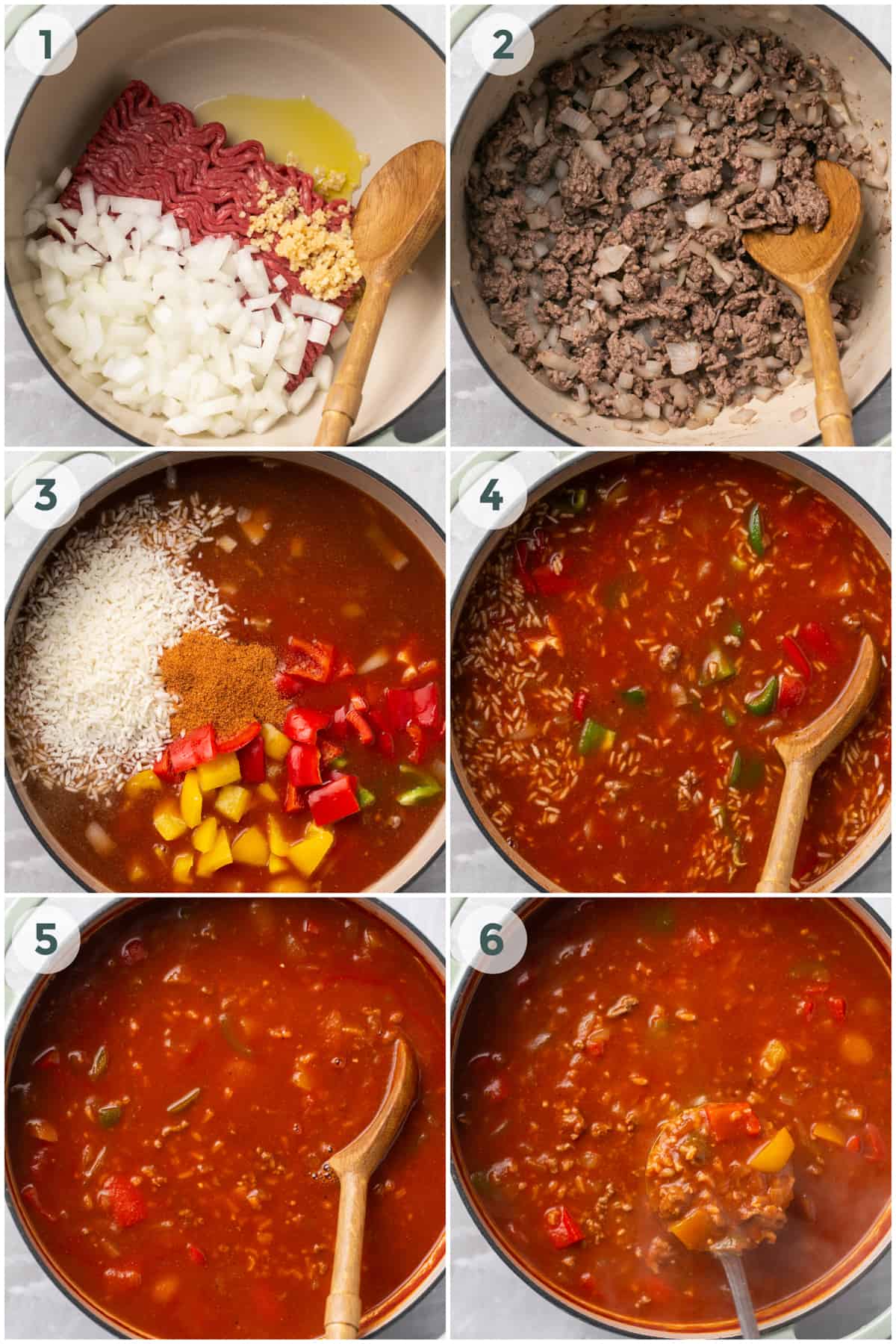 six steps of preparing stuffed pepper soup recipe