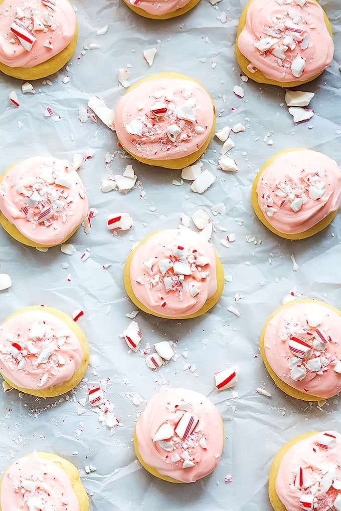 top view of peppermint meltway cookies.