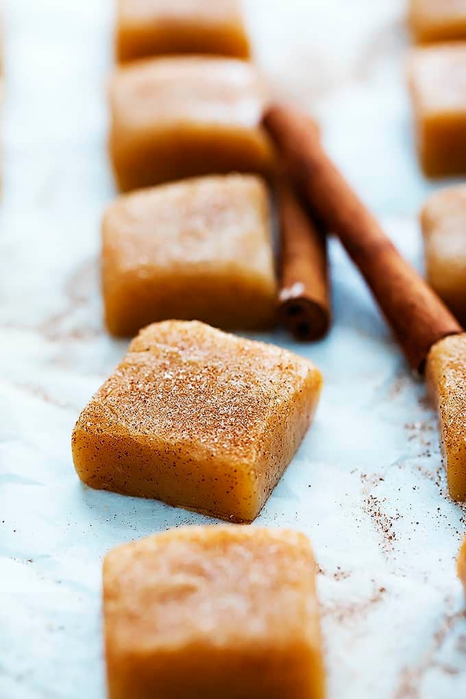 vanilla cinnamon caramels with cinnamon sticks on the side.