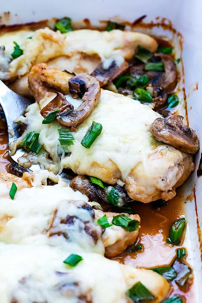 close up of chicken lombardy in a baking tray.