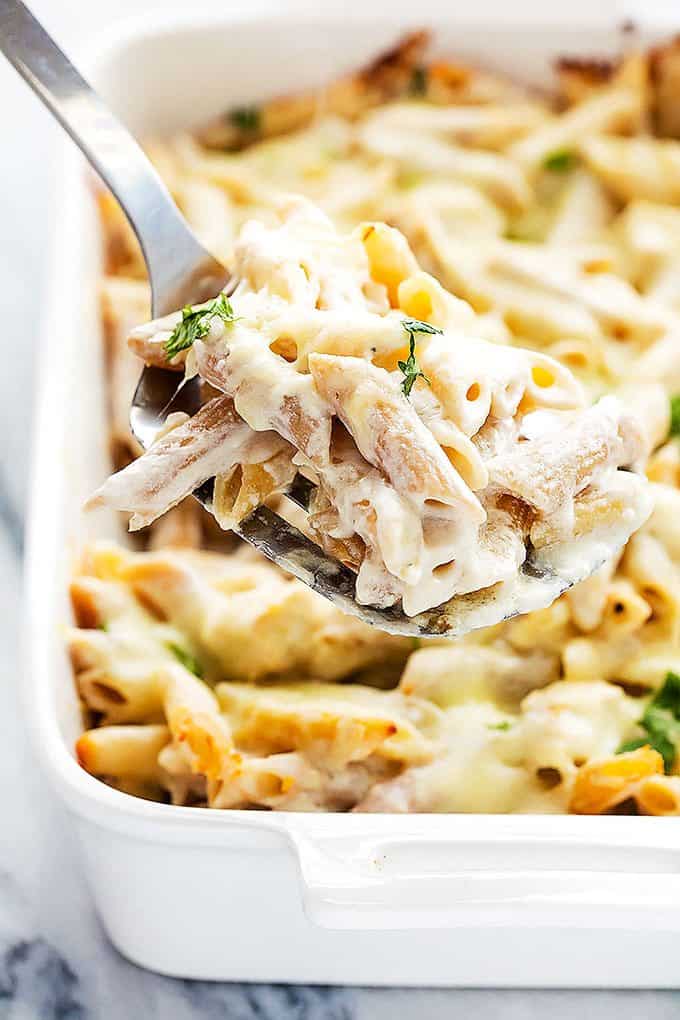 Chicken Alfredo Baked Penne - Creme De La Crumb