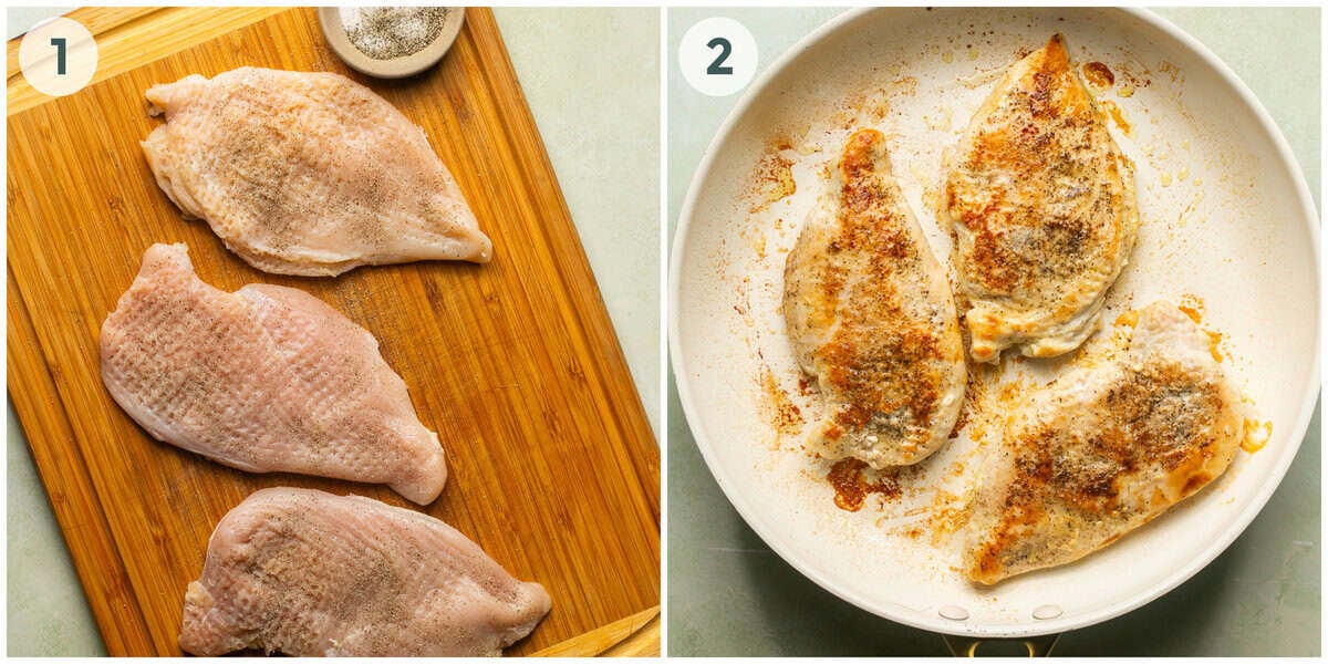 steps 1-2 of chicken alfredo bake recipe