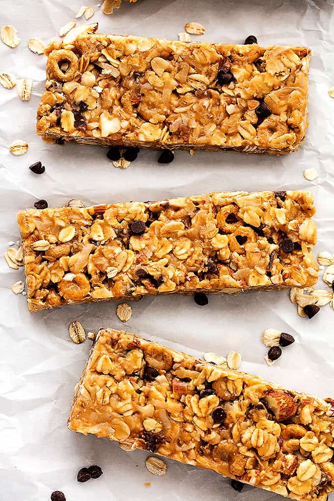 top view of no bake chewy granola bars.
