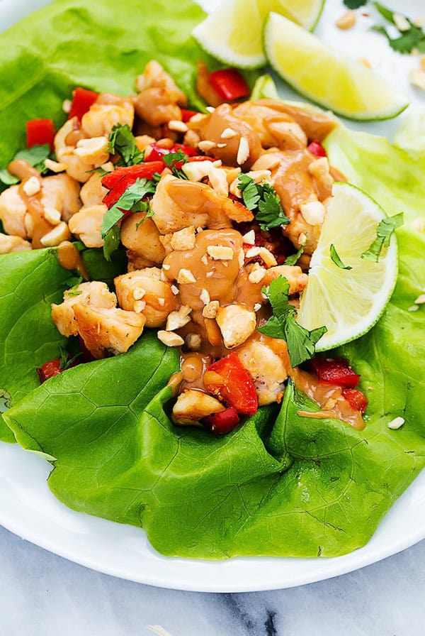 Easy Thai Peanut Chicken Lettuce Wraps | Creme de la Crumb
