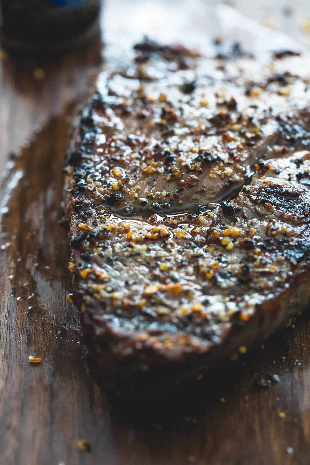 close up of a grilled steak.