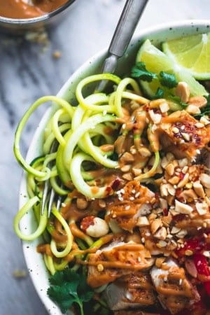 Thai Peanut Chicken & Zucchini Noodle Bowls | Creme de la Crumb