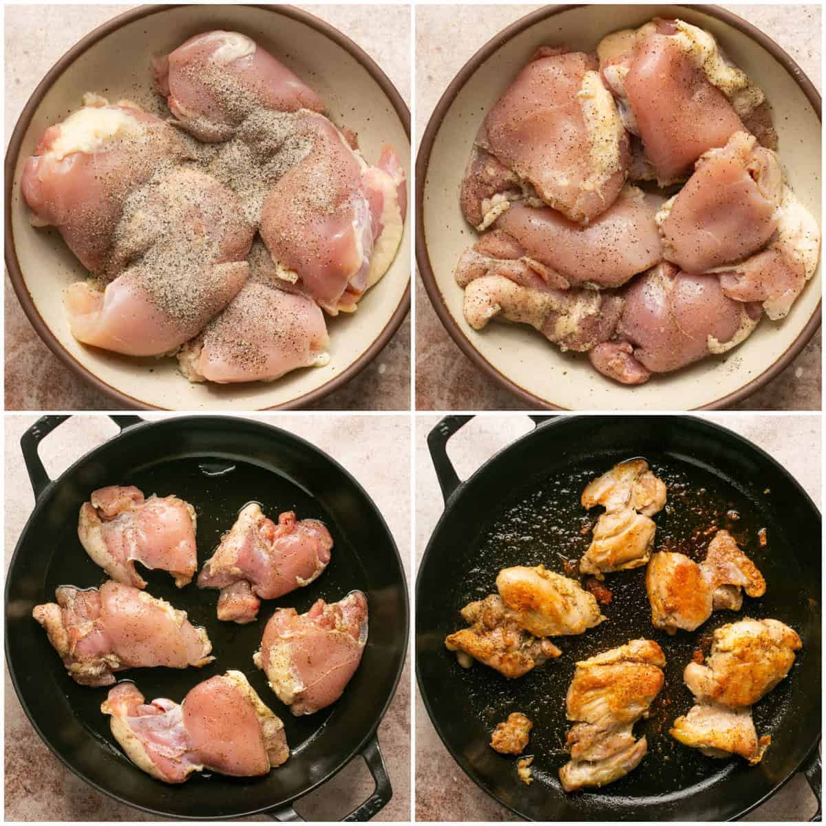 Steps 1-2 for preparing oven baked creamy garlic chicken and potatoes.