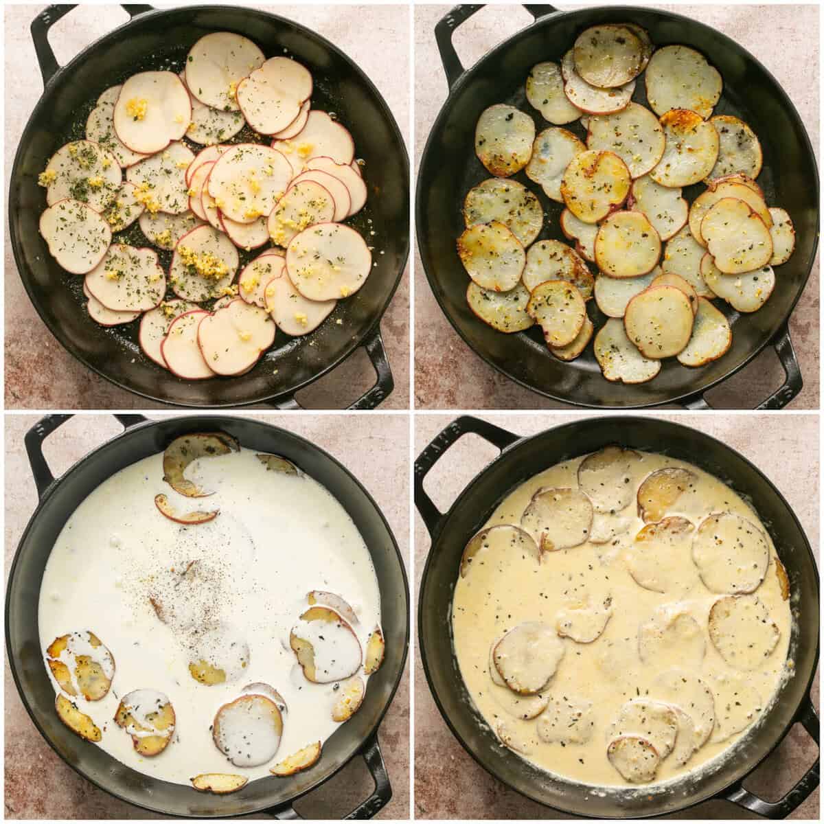 Steps 3-4 for preparing oven baked creamy garlic chicken and potatoes.
