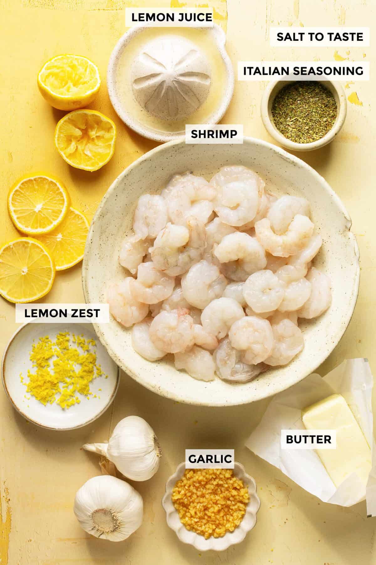 ingredients for grilled lemon shrimp recipe.