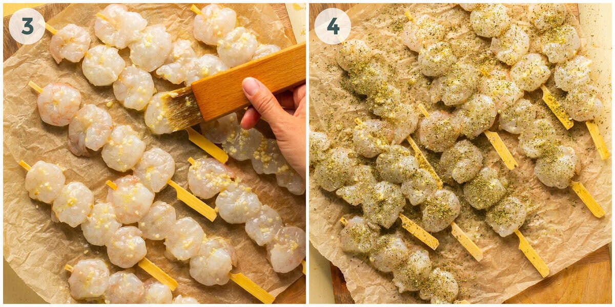 steps 3-4 for grilled lemon garlic butter shrimp skewers.