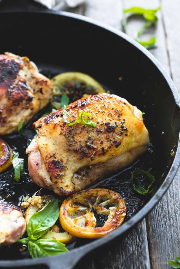 Skillet Buttery Lemon Herb Chicken Thighs | lecremedelacrumb.com