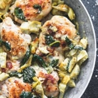 Skillet Spinach Artichoke Chicken | lecremedelacrumb.com