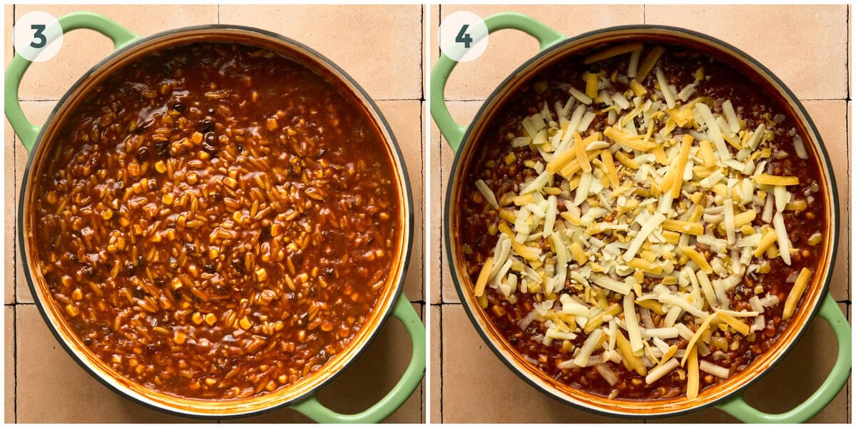 steps 3-4 for enchilada pasta orzo recipe.