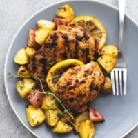 Baked Lemon Herb Chicken & Potatoes | lecremedelacrumb.com