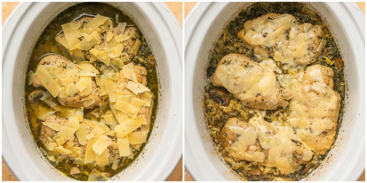 Step 5 for prepping slow cooker parmesan herb chicken and orzo.