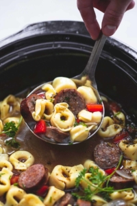Slow Cooker Italian Sausage Tortellini Soup | lecremedelacrumb.com