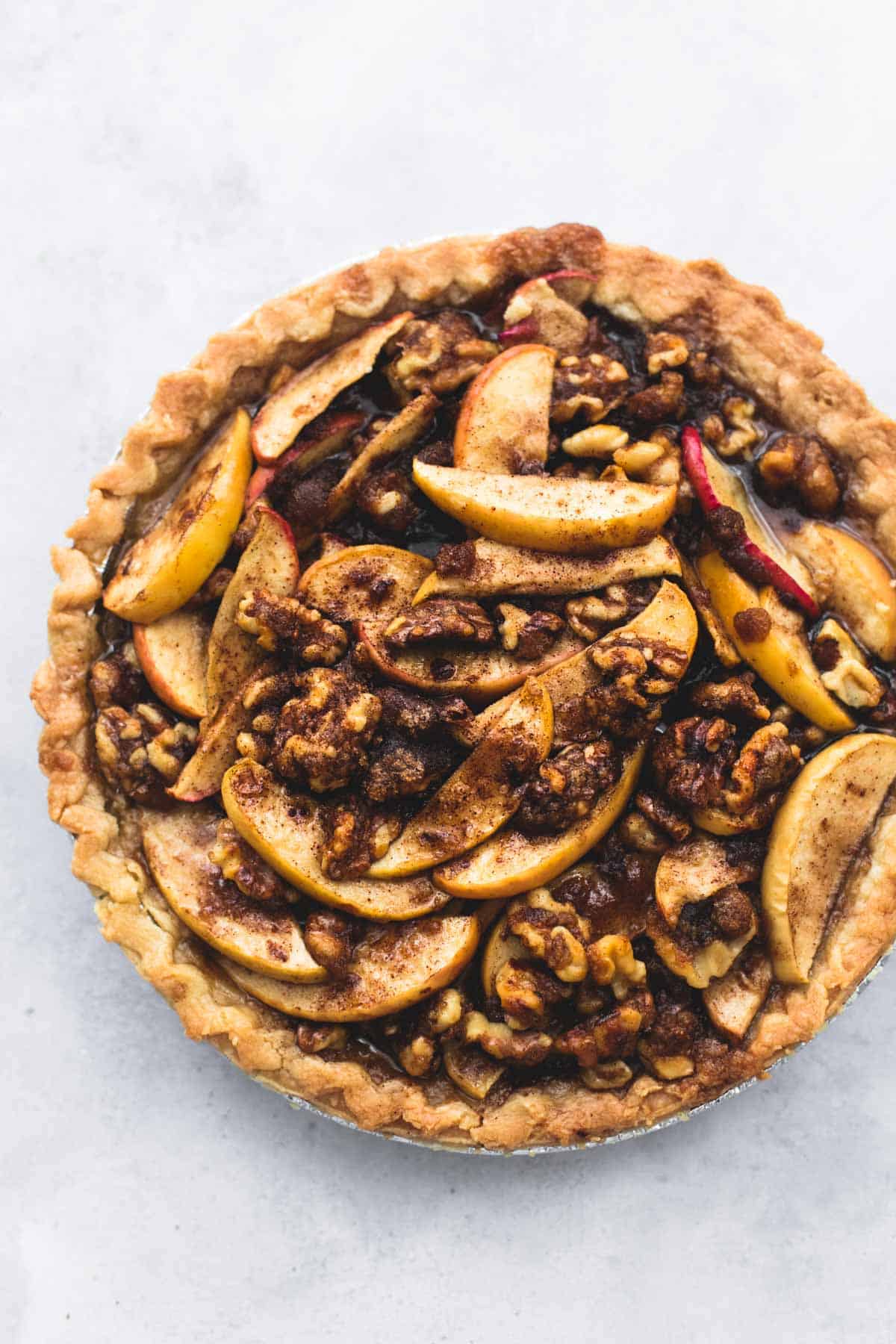 top view of brown sugar walnut apple pie.