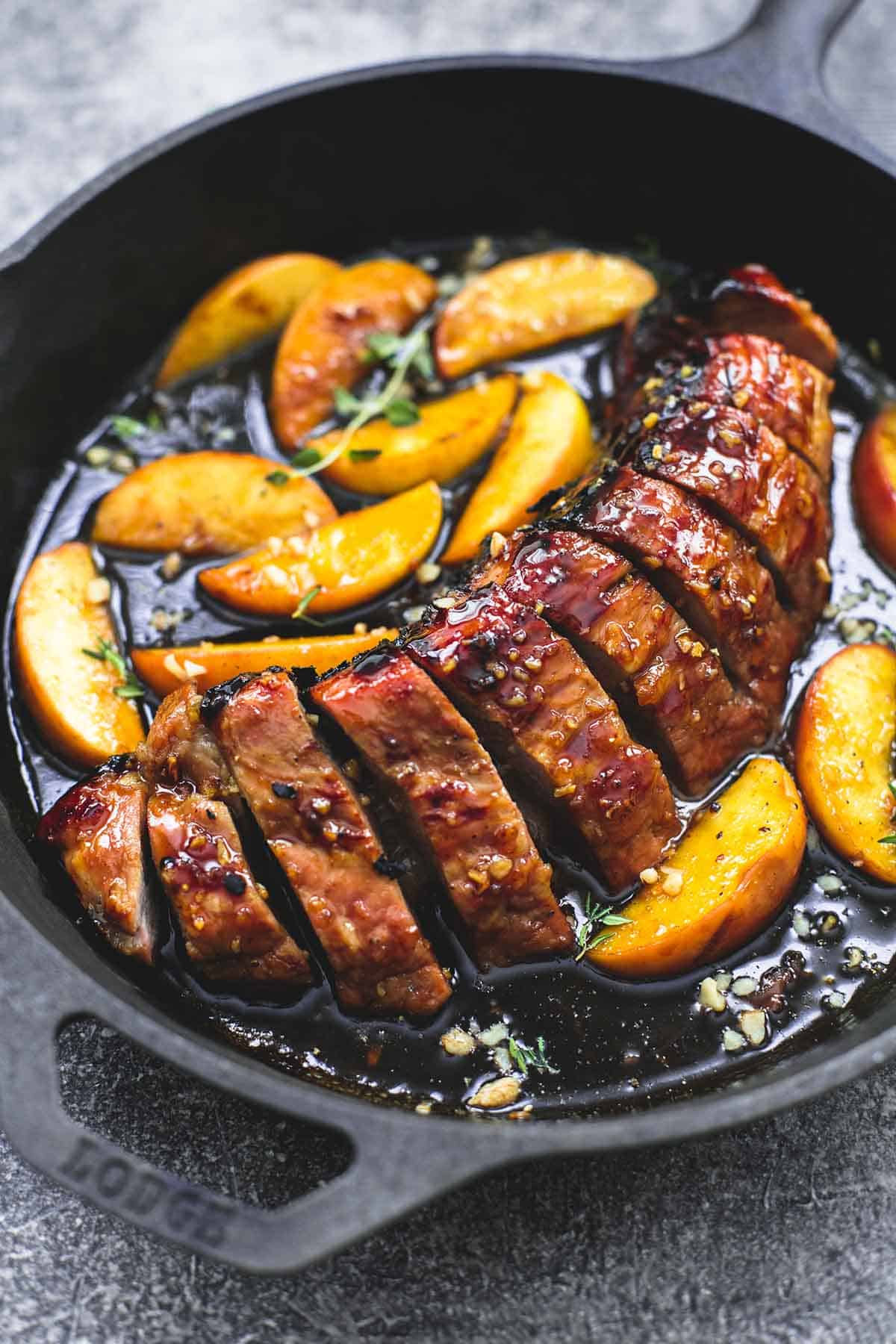 brown sugar pork & apples in a cast iron.