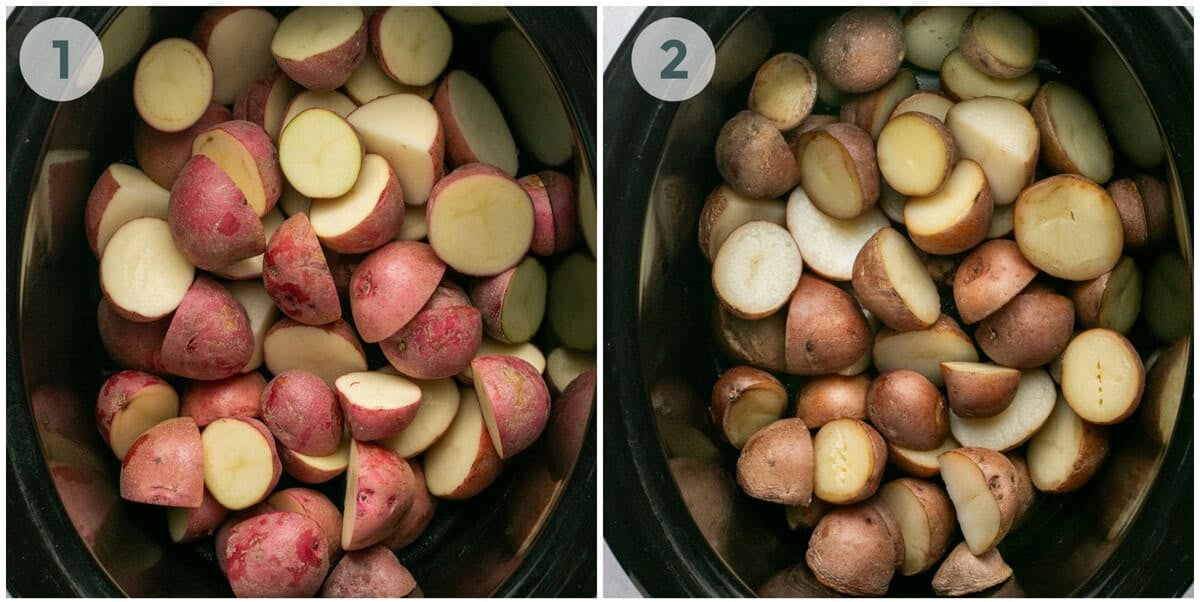 Step 1 for prepping slow cooker mashed potatoes.