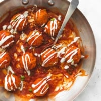 Blue Cheese Stuffed Buffalo Chicken Meatballs | lecremedelacrumb.com