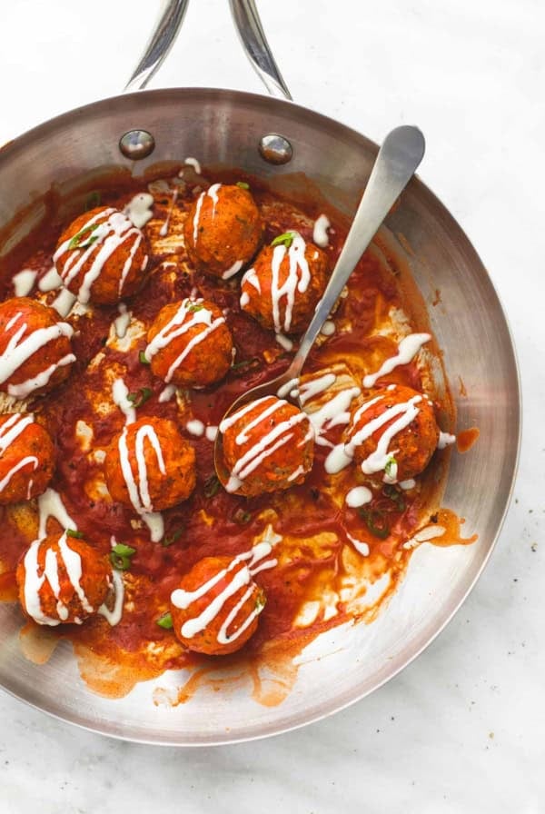 Blue Cheese Stuffed Buffalo Chicken Meatballs | lecremedelacrumb.com