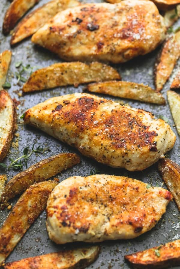 Sheet Pan Garlic Parmesan Chicken & Potatoes | lecremedelacrumb.com