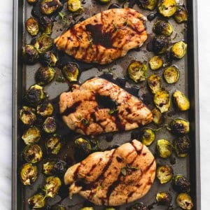 Sheet Pan Honey Balsamic Chicken & Brussels Sprouts | lecremedelacrumb.com