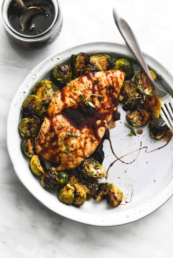 Sheet Pan Honey Balsamic Chicken & Brussels Sprouts | lecremedelacrumb.com