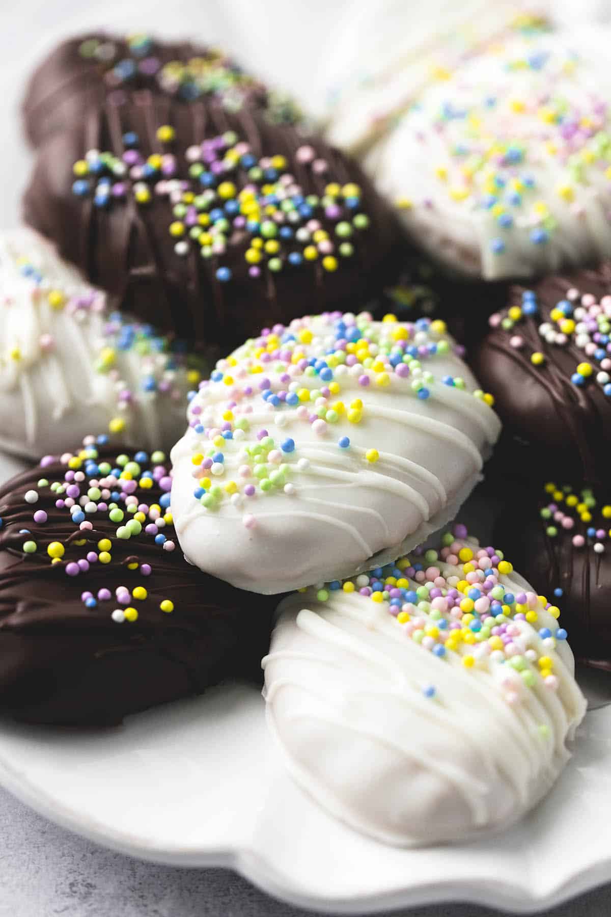 close up of copycat Reese's creamy peanut butter eggs on a plate.