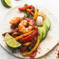 Sheet Pan Chili Lime Shrimp Fajitas | lecremedelacrumb.com