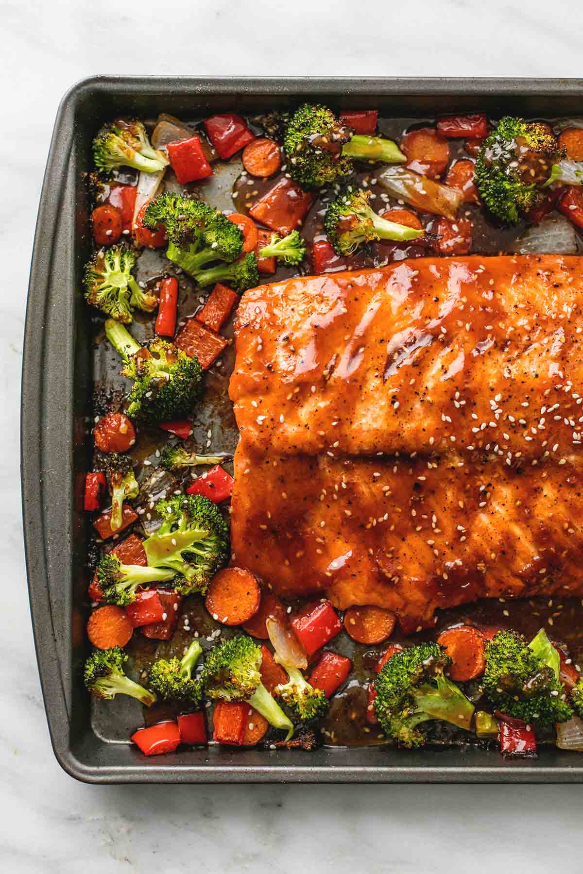 One Pan Baked Teriyaki Salmon and Vegetables | lecremedelacrumb.com