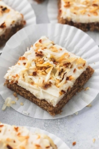 Carrot Cake Bars with Coconut Cream Cheese Frosting | lecremedelacrumb.com