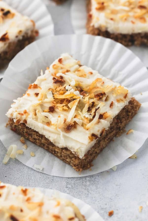 Carrot Cake Bars with Coconut Cream Cheese Frosting | lecremedelacrumb.com